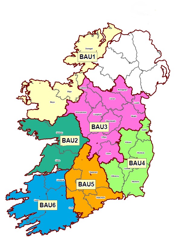 Map of Coillte's new Business Area Units