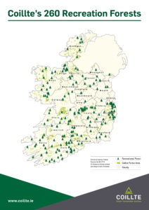Map of Ireland showing the location of all of Coillte's 260 recreation forests