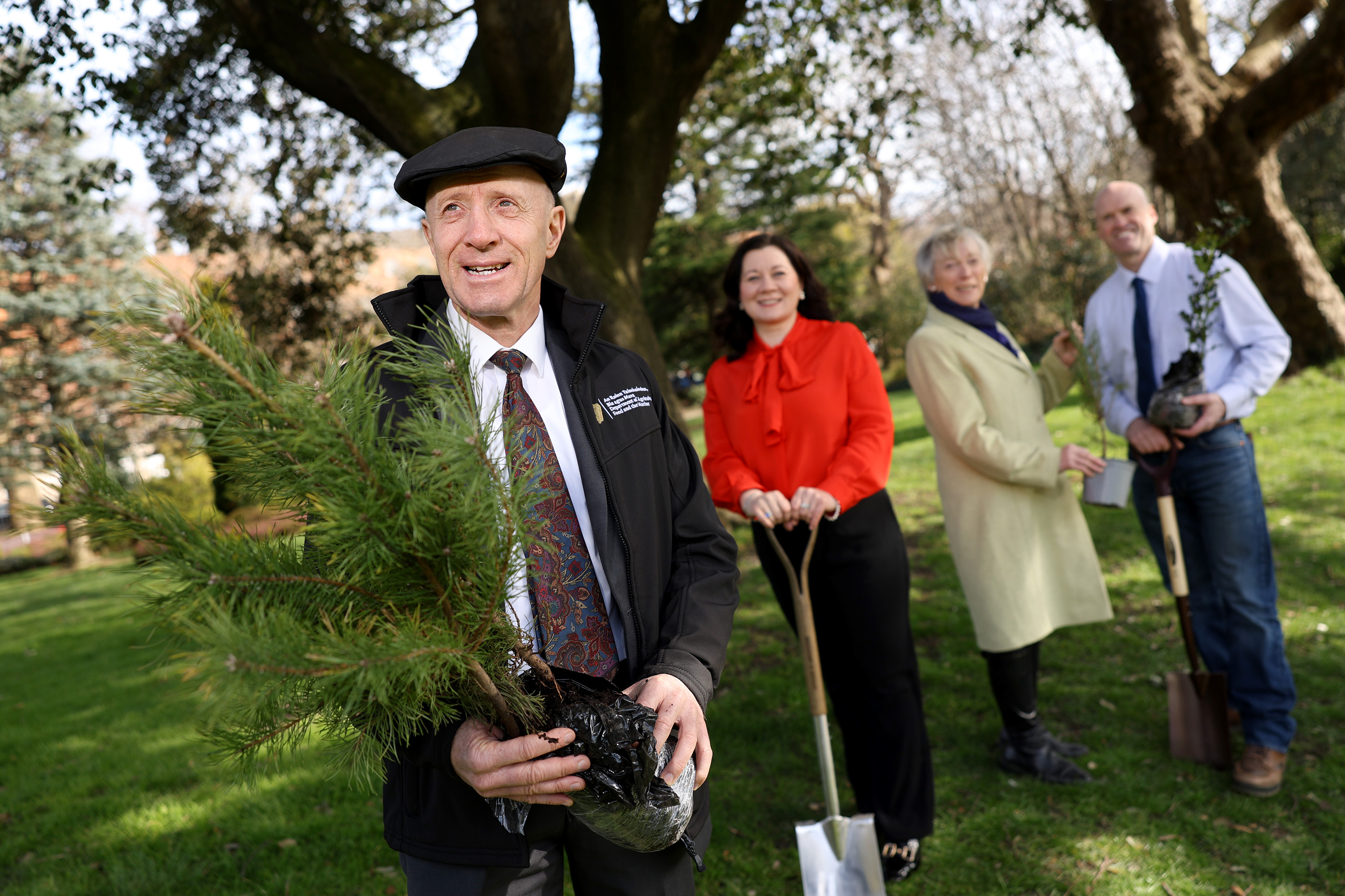 Minister Michael Healy-Rae joined Imelda Hurley, Chief Executive of Coillte, Cormac Downey, President of the National Tree Council and Éanna Ní Lamhna, National Tree Council in Merrion Square, Dublin, to launch National Tree Week 2025 which runs from Sunday 9th to Sunday 16th March nationwide. An initiative of the National Tree Council of Ireland, proudly supported by Coillte, the state forestry company, National Tree Week is an annual week-long celebration to highlight the vital role Ireland’s trees, forests, and woodlands play in building a greener, more sustainable future for all. Coillte will once again donate 150,000 native tree saplings to schools and community groups across the country, reinforcing its commitment to Ireland’s natural landscape and the importance of trees as a renewable and sustainable resource. Picture Jason Clarke