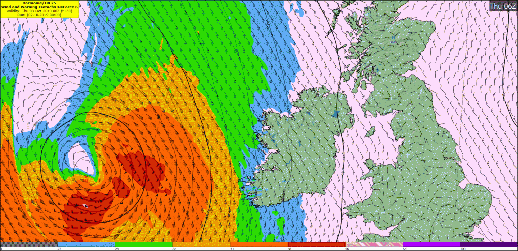 Diagram showing storm lorenzo approaching Ireland