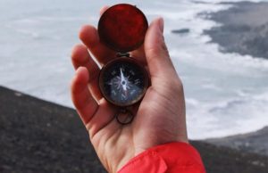 Hand holding compass