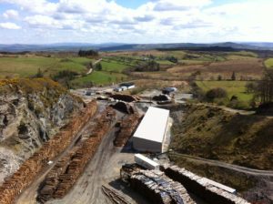 Picture of logs stacked, raw materials for biomass