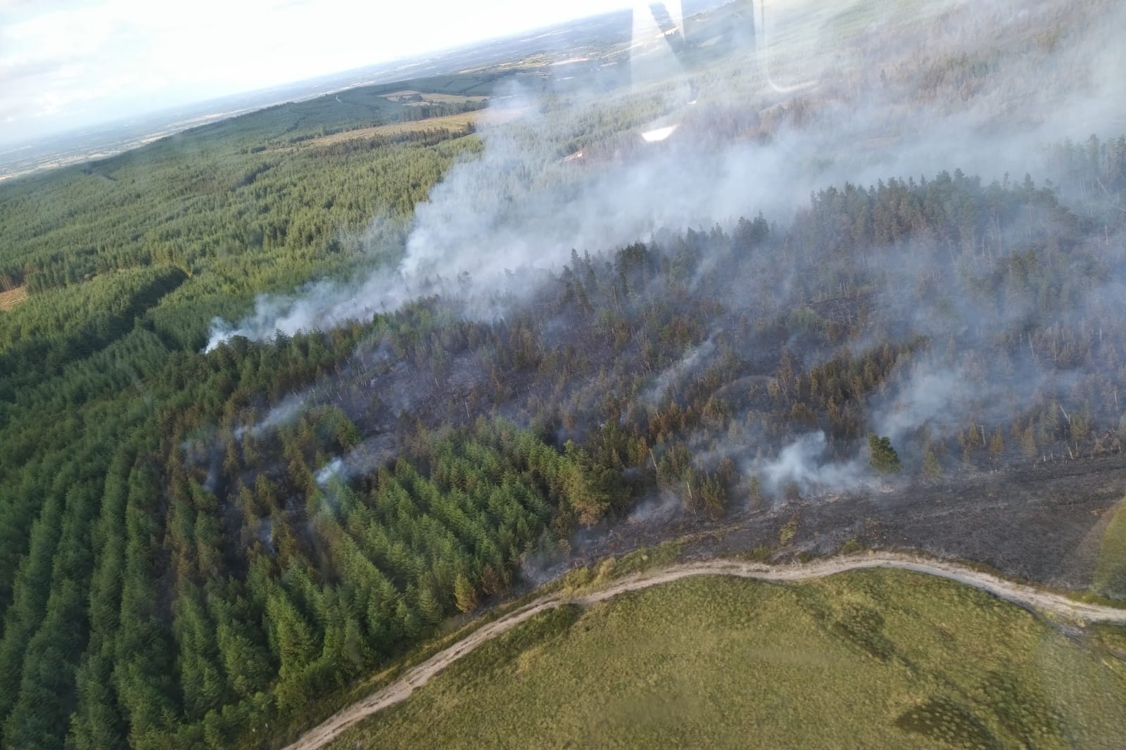 Aerial picture of forest fire in the Slieve Bloom mountains