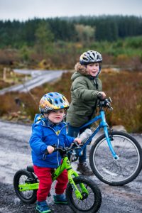 Sam Malee and Edward Laws enjoy themselves at the official sod turning of the Coillte Coolaney Mountain Bike Trail development yesterday