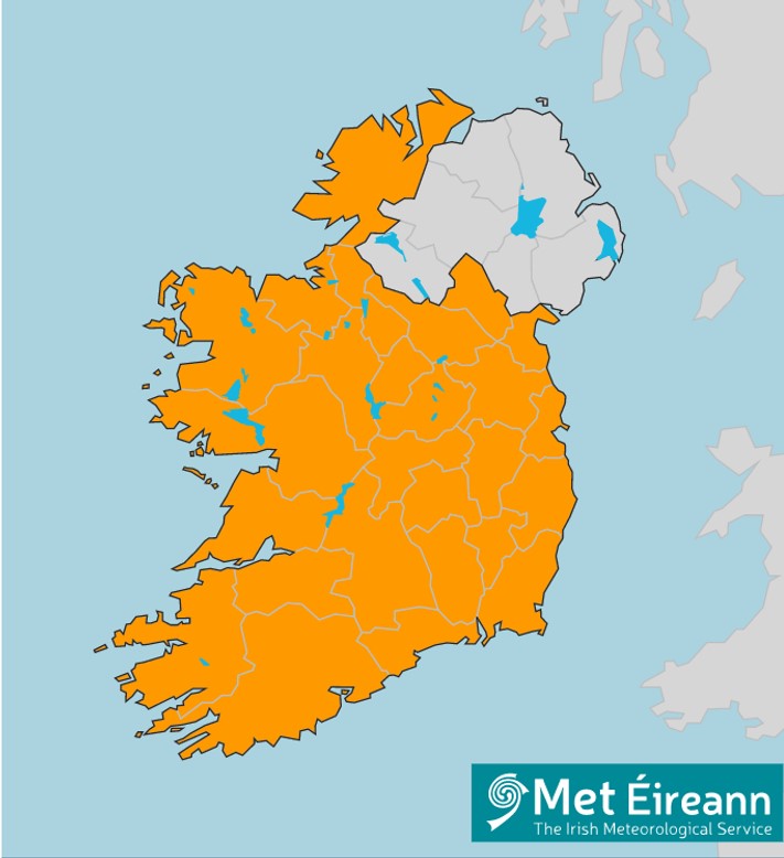 map of ireland showing all counties affected by storm ciara