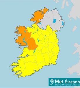 map of ireland showing counties at risk from storm ciara