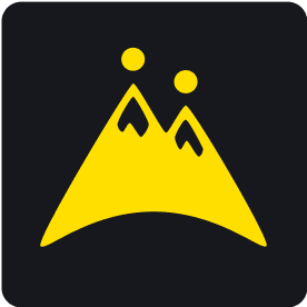 Logo of the HiiKer app, two mountains in yellow with yellow circles above