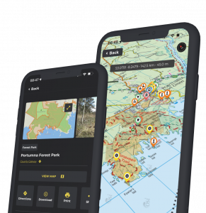 Picture of the Hiiker App in use showing a map of Coillte's Portumna forest