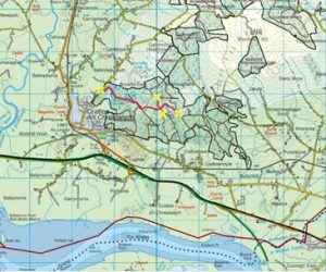 Map of Cratloe Forest showing areas of trails closed following damage by Storm Bert